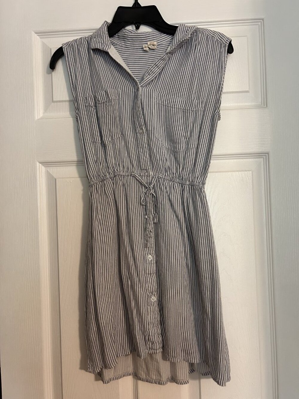 Japna Blue & White Striped Button Front Shirt Dress